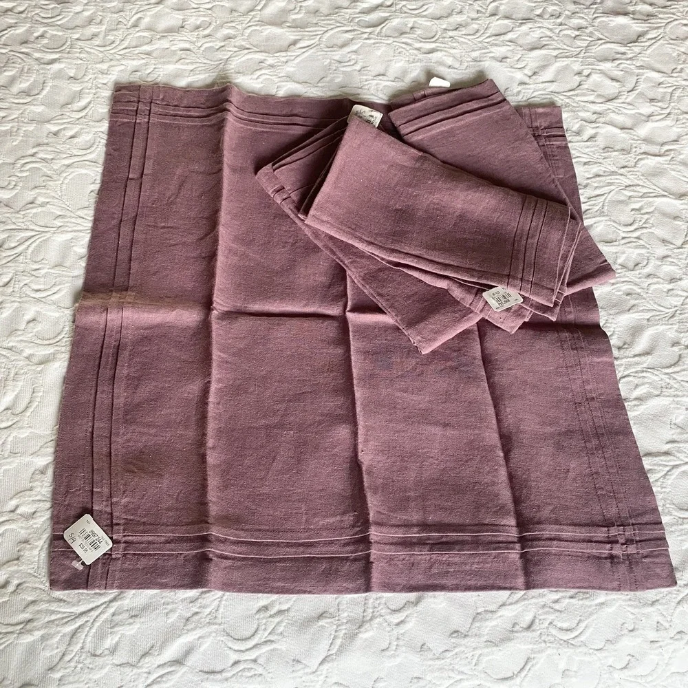 Williams Sonoma Linen Napkins Set of 4 Pleated‎ Edge Dusty Rose Mauve 20x20 NWT